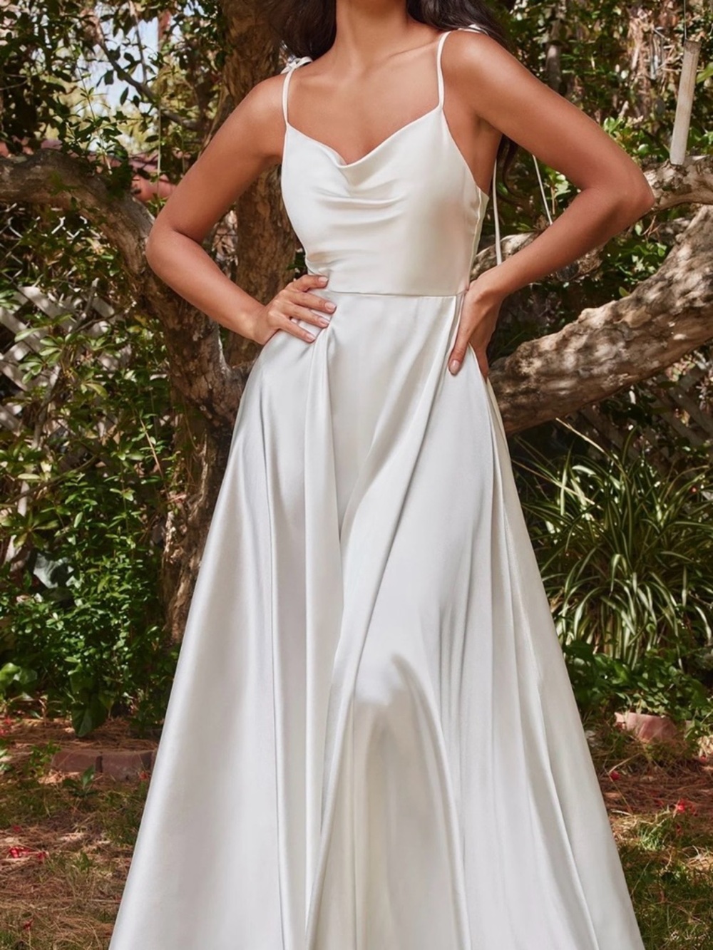 New White Satin A-line Gown by Cinderella Divine BD104W